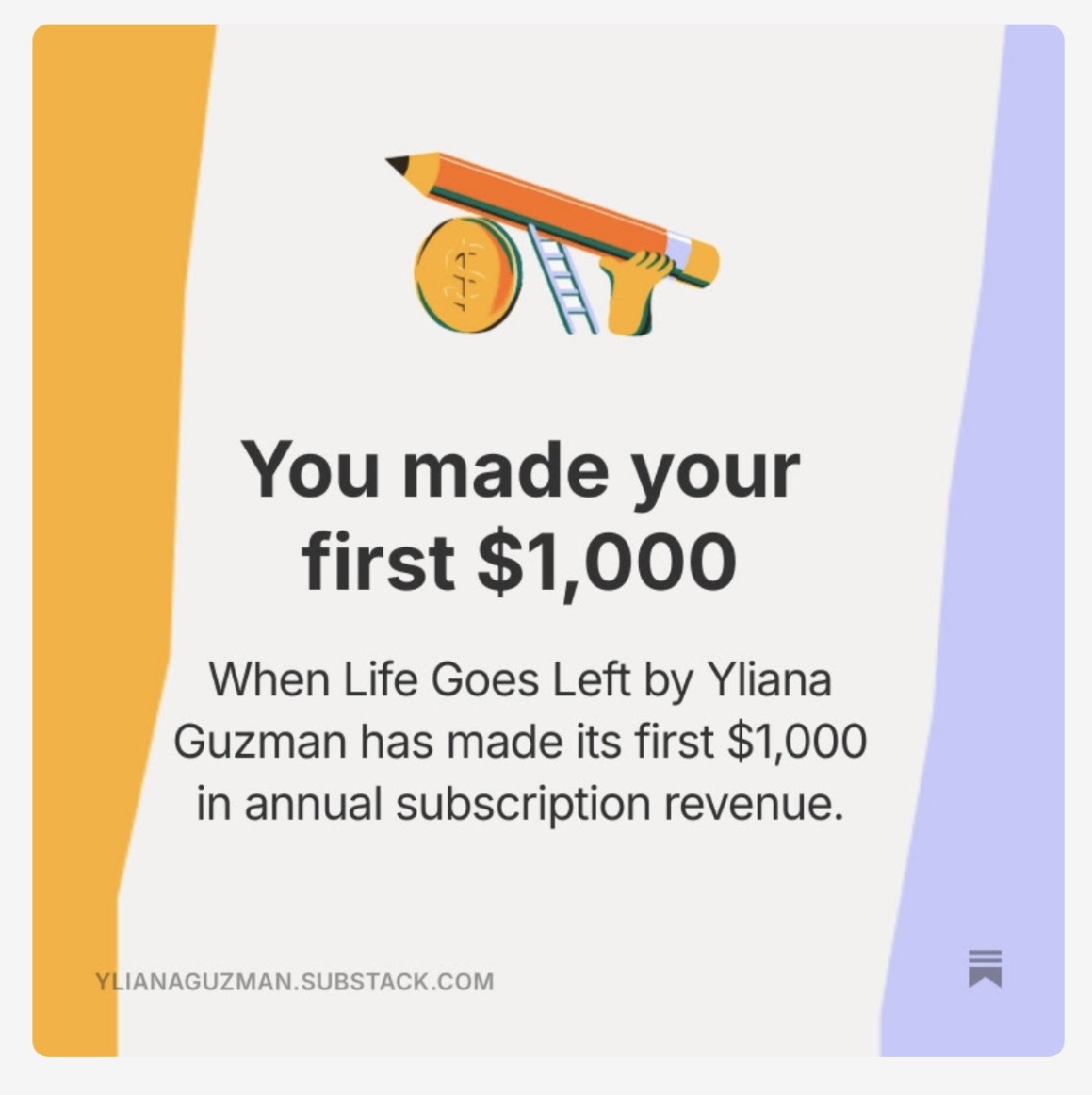 First $1,000 in annual subscription revenue on Substack